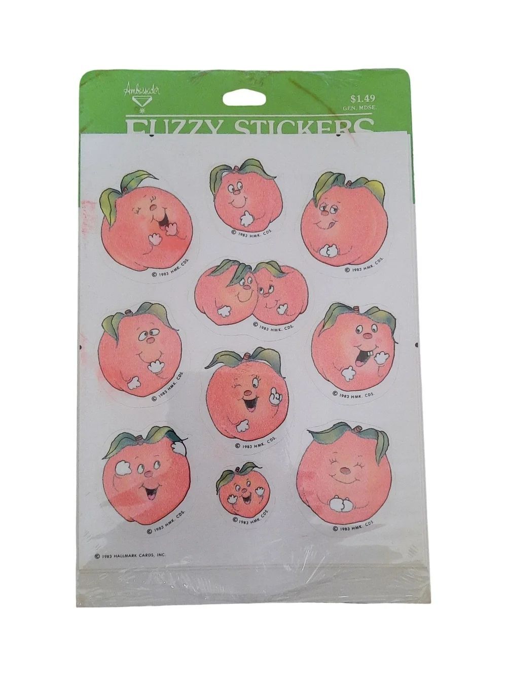 Vintage Fuzzy Stickers Sheet - Peach Characters - Hallmark